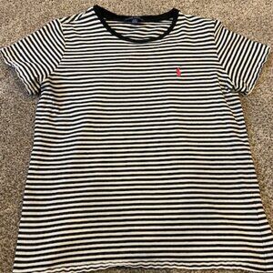 Ralph Lauren Women's Black and White Striped Short Sleeve T-Shirt, Size Large